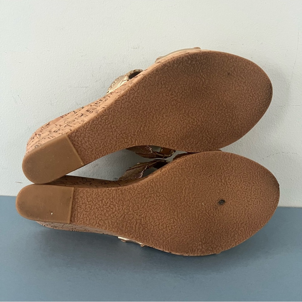 Jack Rogers Metallic Gold Cork Wedge Sandals - Picture 6 of 7